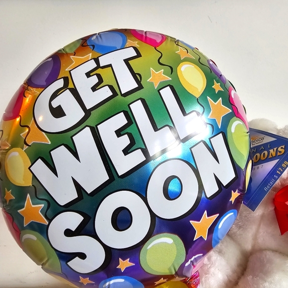 Ceramic Tote Plush Bear Baloons "Get Well Soon", AmeriChoice Since 1987 - Picture 5 of 10